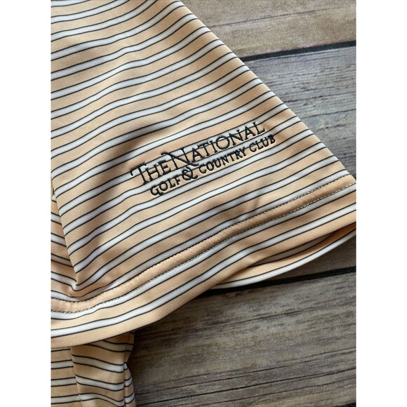 FootJoy FJ Golf Polo Shirt Men's Size L Short Sleeve PEACH STRIPES National - Picture 2 of 7